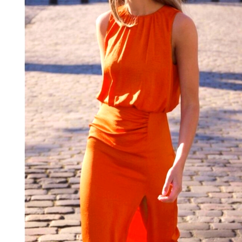 Zara Bold Orange Midi Dress - Picture 1 of 14